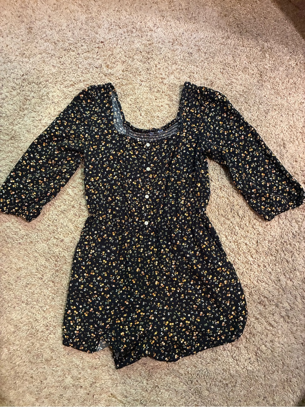 Arizona Jean Company Black Floral Romper with Yellow & Cream Accents